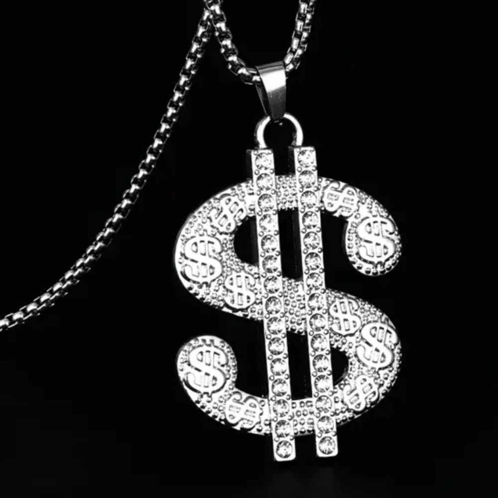 Silver Dollar Sign Pendant Necklace.